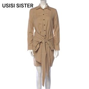 NEW USISI SISTER 'ROANOKE' TIE WAIST
MINI SHIRTDRESS IN SAND